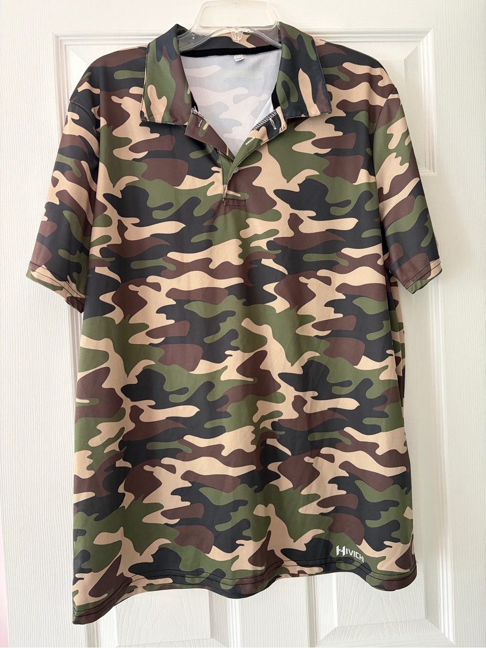 Men's Camouflage Short Sleeve Golf Polo Shirt - Green/Brown/Black